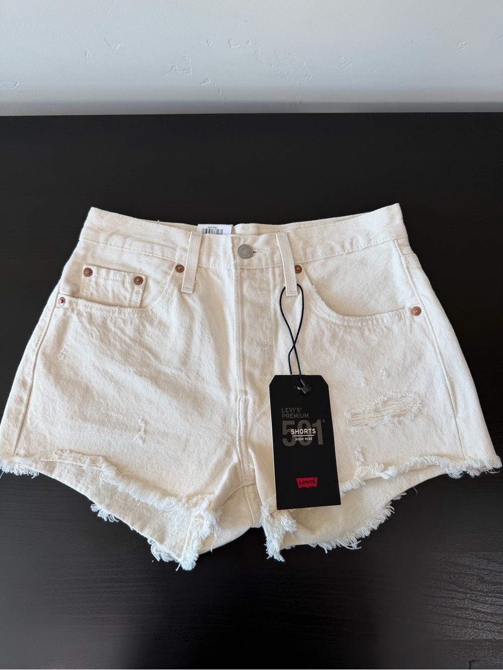 Levi's White High-Rise Distressed Denim Shorts